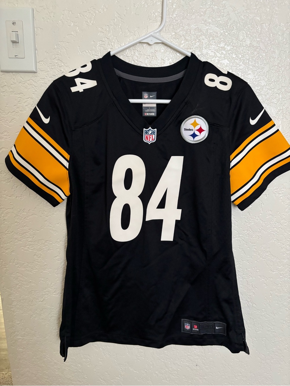 NFL Women's Pittsburgh Steelers Black and Gold #84 Jersey